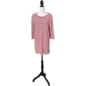 J Crew L Ponte Knit Scoop Neck T-Shirt Dress Nautical Red White Stripe Short